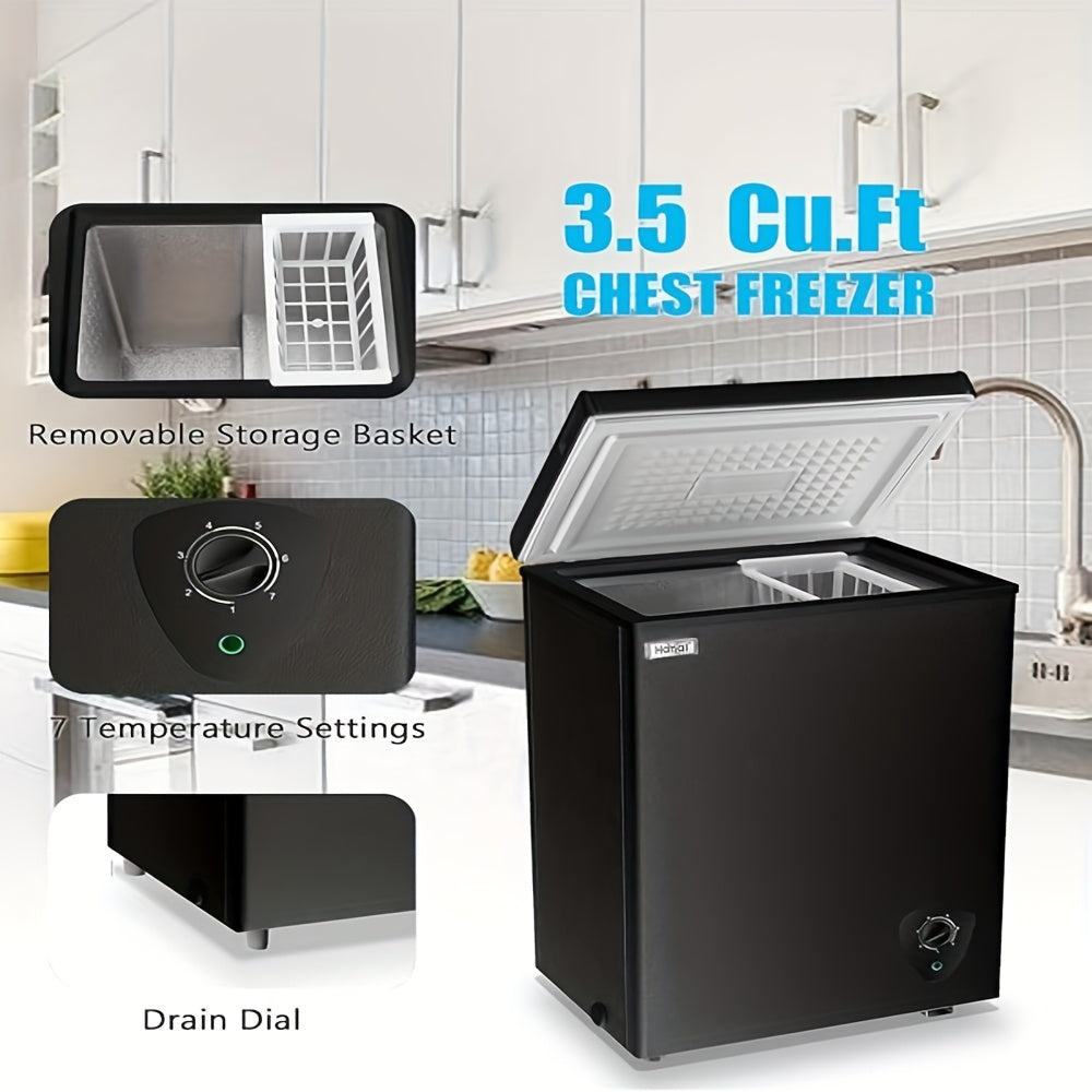 WANAI Chest Freezer Small Freezer Black Deep Freezers Compact Free-Standing Top Door Adjustable 7 Thermostats And Removable Basket Open Deep Freezer Apartment Kitchen