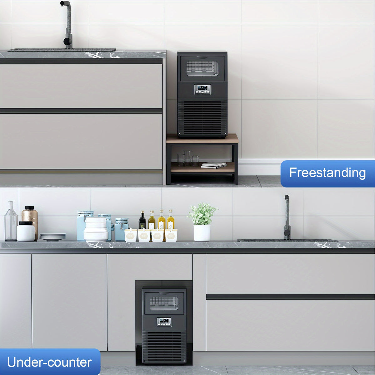 Large Ice Maker, 66Lbs/ 80Lbs/ 100Lbs Commercial Ice Maker, 24 Hour Timer, Self Cleaning Under Ice Machine, Automatic Full Ice Stop, Adjustable Ice Thickness And Ice Making Time, Suitable for Restaurants, Hospitals, Bars, Cafes, Laboratories