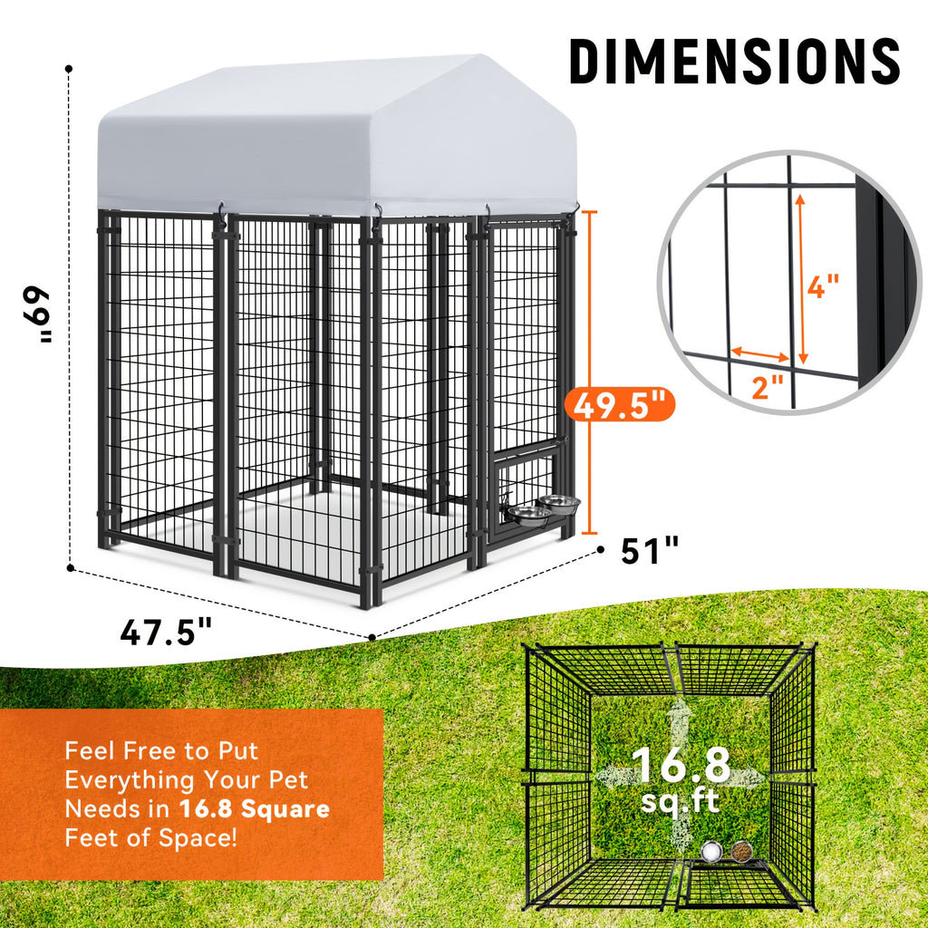 TOWALKER Outdoor Dog Enclosure for Big Dogs, Sturdy Welded Wire Steel Dog Play Area Fence Featuring a Secure Lock, Pet Pen with Uv-Resistant Roof Cover for Outdoor Use