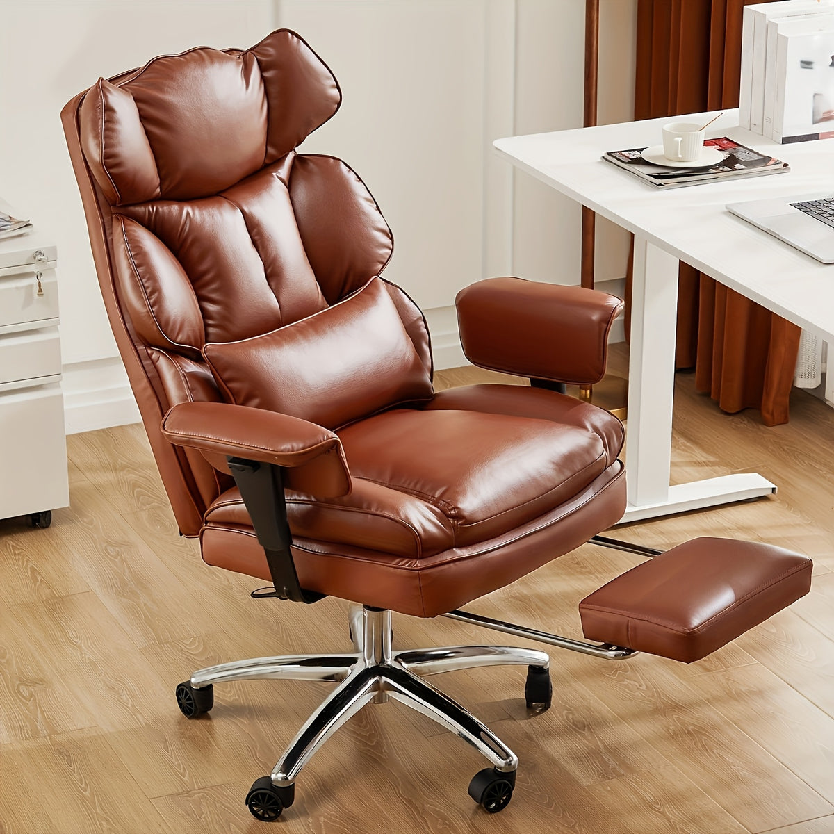 Home Office Reclining Desk Chair, Big and Tall High Back Executive Computer Task Chair with Leg Rest and Lumbar Support, Adjustable Height and Footrest, Armrest