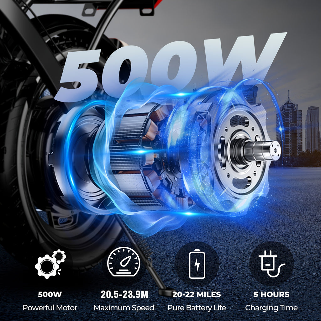 500W Folding Electric Bike for Adults And Teens, 48V 10.4AH Removable Battery, 20.5-23.9 MPH, Front Basket & Mobile Phone Mount, Commuter & Campus Ebike for Adults, 32 Miles Range