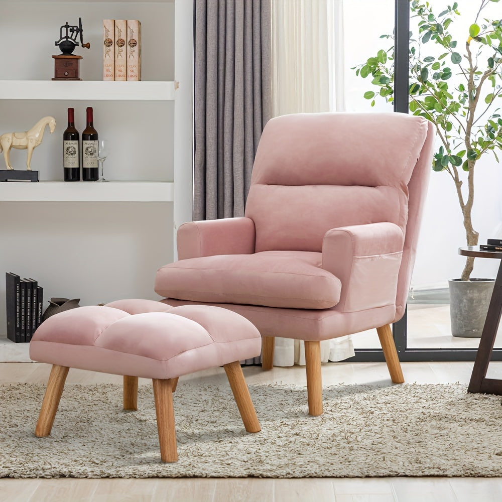 Home Furniture, Modern Style Single Sofa Chair with Ottoman, Adjustable Backrest And Side Pockets, Suitable for Living Room And Bedroom