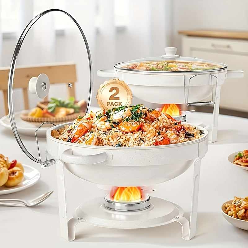 Chafing Dish 1/2/4pcs, [Game Changer Maifanite Coated] Chafing Dish [95% Pre-assembled] Buffet Offers Natural Elegance. 5-Quart (approx. 1.51gal) Food Warmer Suitable for Weddings, Birthdays, Church Events, Etc., Only for Cooking