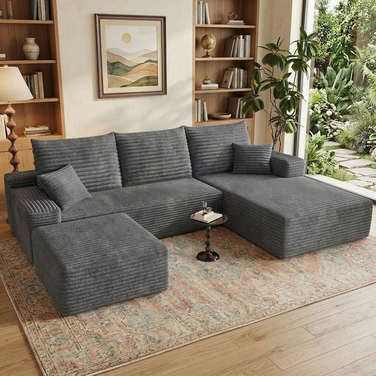 U-Shaped Modular Sofa Set with Bone-Free Cloud Cushions for Minimalist Living Rooms and Apartments