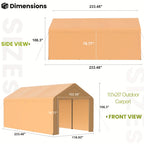 10x20 Carport Heavy Duty Portable Garage Shelter Metal Car Canopy Tent with UV-Resistant & Weatherproof Top Cover for RV & Vehicles