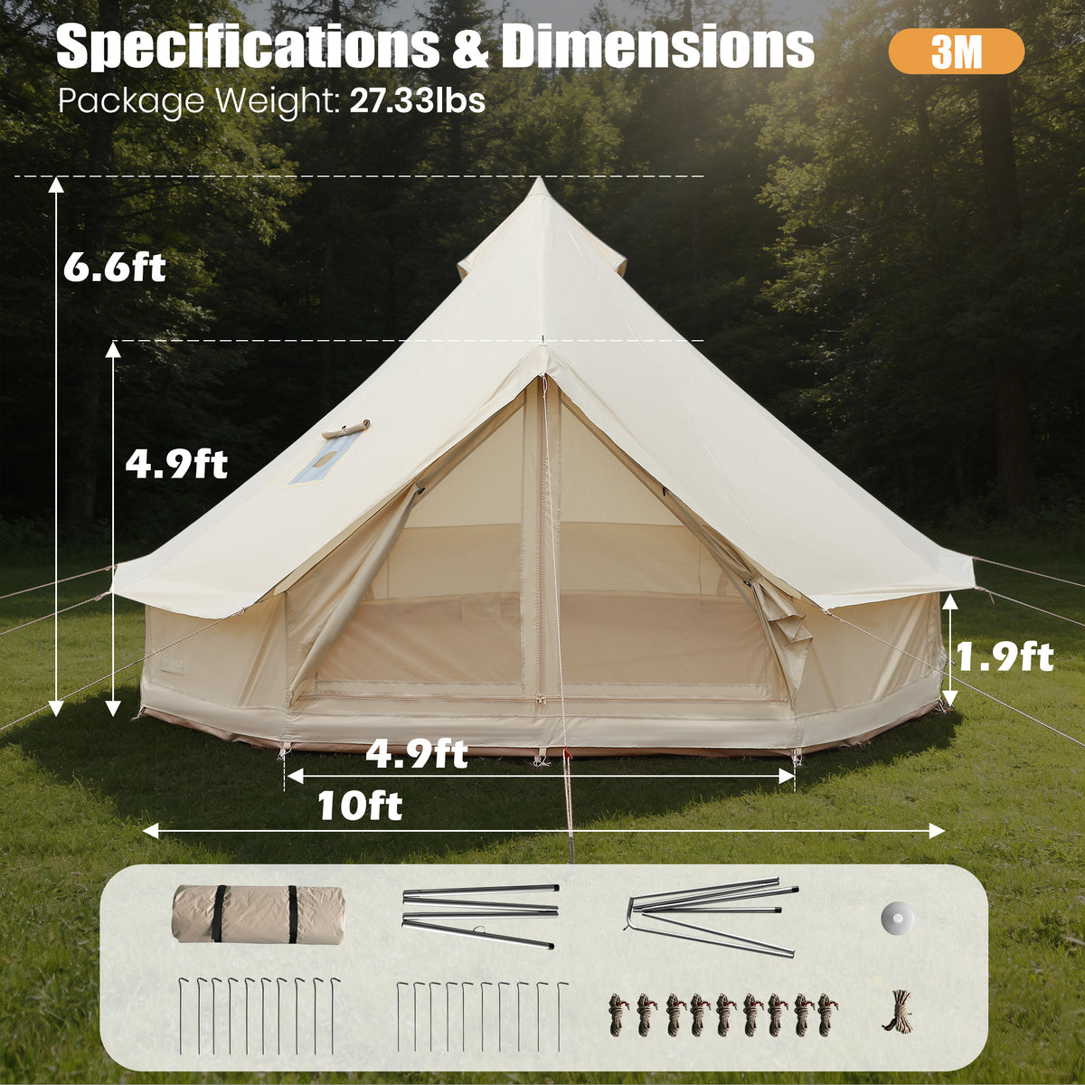 Luxury Oxford Fabric Bell Tent, Yurt Canvas Tent with Stove Jack, 4/6/8 Person Family 4 Season Camping