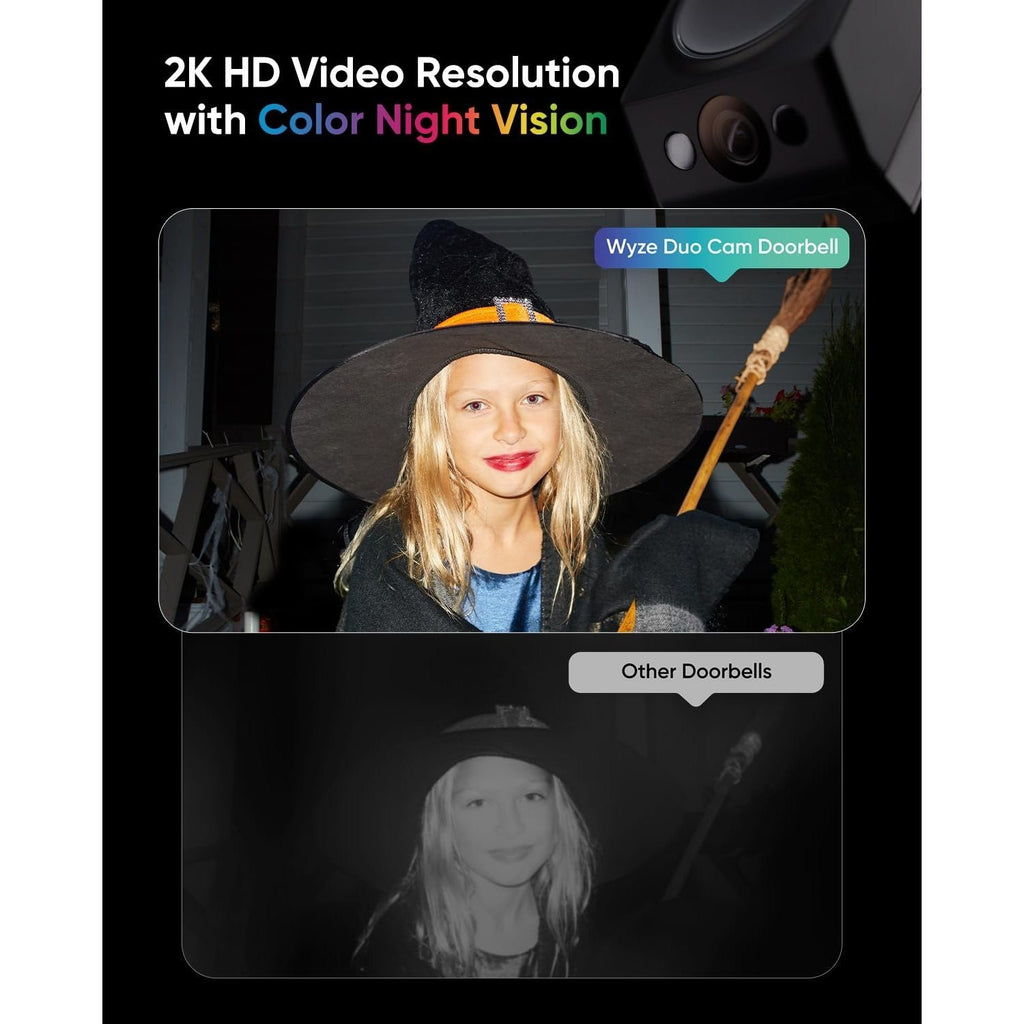 WYZE Wireless Duo Cam Video Doorbell (Chime Included), Battery Powered, 2K Full HD Video, 2 Cameras (People and Package), 2-Way Audio, Color Night Vision