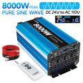 Pure Sine Wave Inverter 8000W (Peak)Car Power Inverter Efficient 12V/24V DC To 110V 120V AC With LCD Display And Remote & Troubleshooting, 4 US Sockets For Vehicles Car Chargers For Home Solar System RV Vans, Without Battery