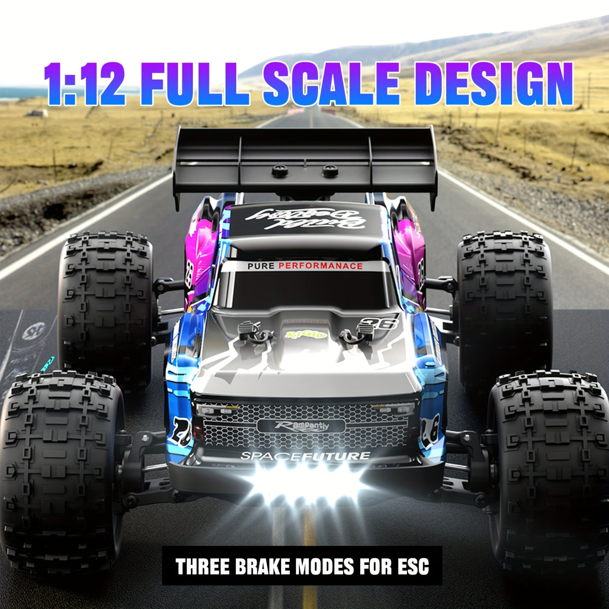 ZHUOYOU 1:12 Full Scale 4WD Brushless RC Car, All Terrain 60KM/H High Speed Off Road Truck, Alloy Chassis, 2.4Ghz, Supports Vehicles Racing Together, 3-Wire 17G Digital Servo, LED Light