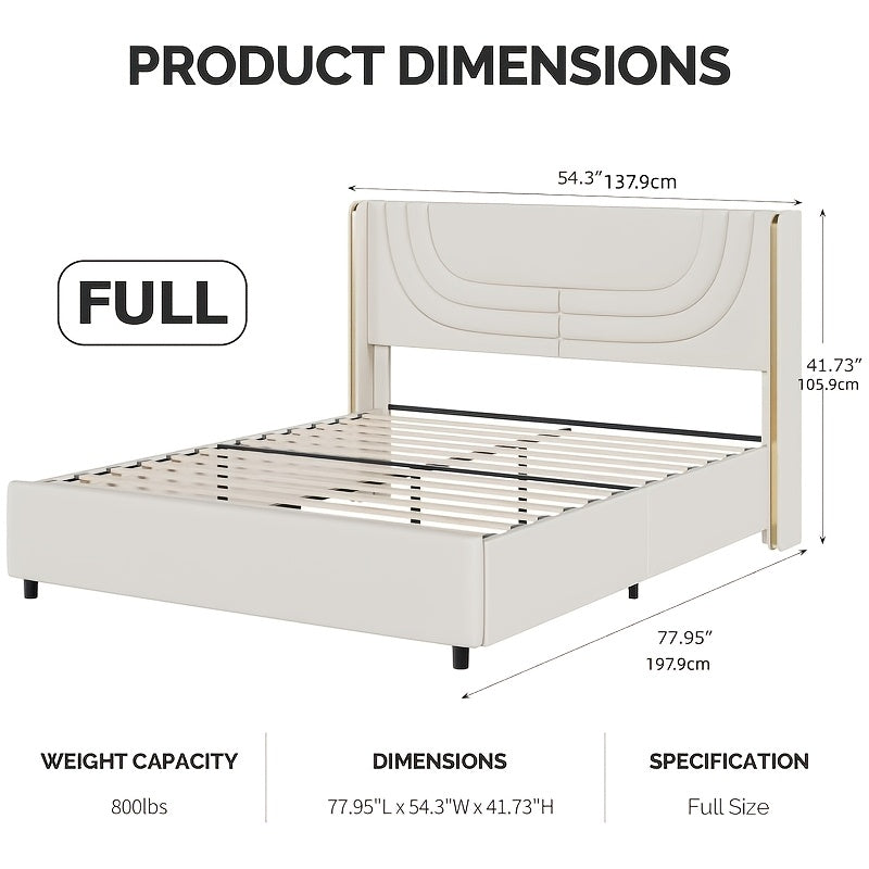 Twin Full Queen Size Bed Frame with LED Lights, Bed with Headboard And Wingback, Headboard Splicing Design, No Box Spring Needed, Easy Assembly, Pink/Beige/Black