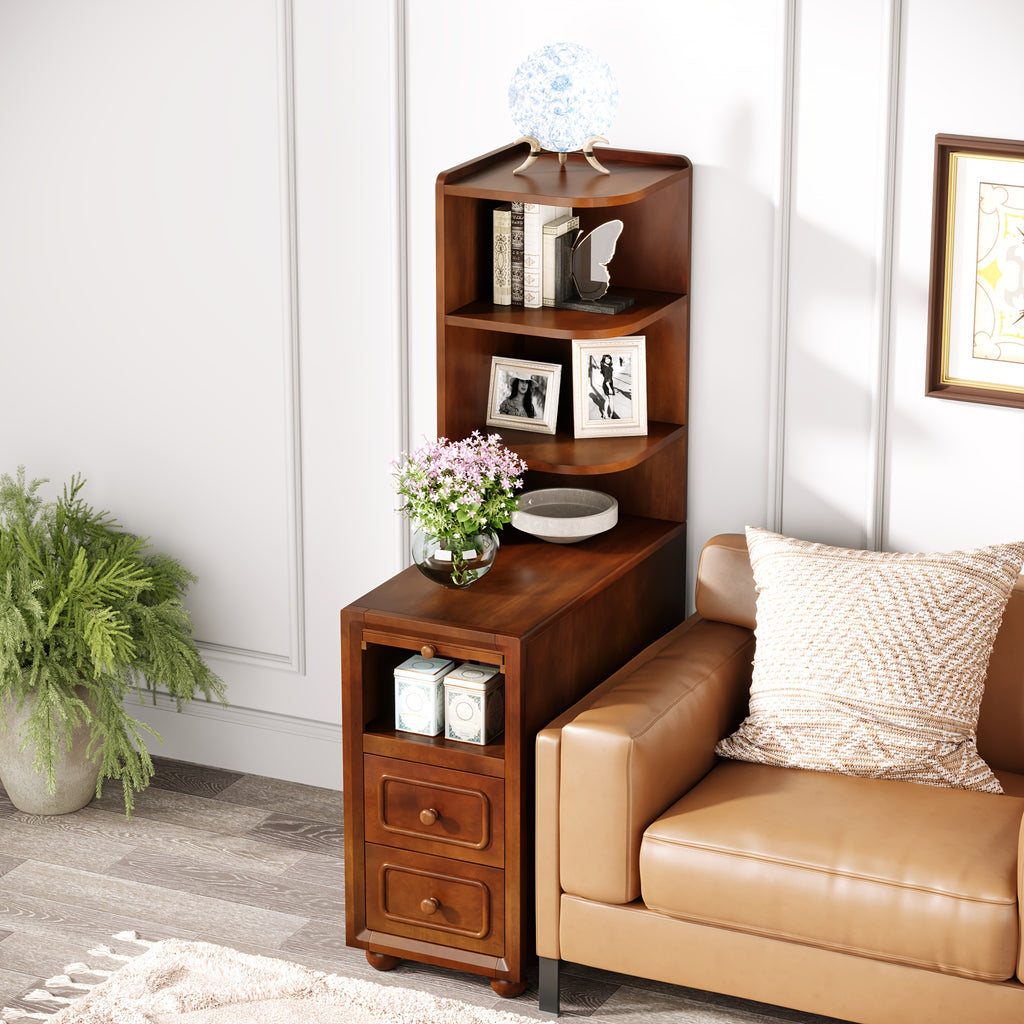 A Sleek Nightstand Made of Solid Wood in a Mid-Century Modern Style, Featuring a Robust And Durable Build, Designed to Save Space in Your Bedroom Or Living Room (1pc)