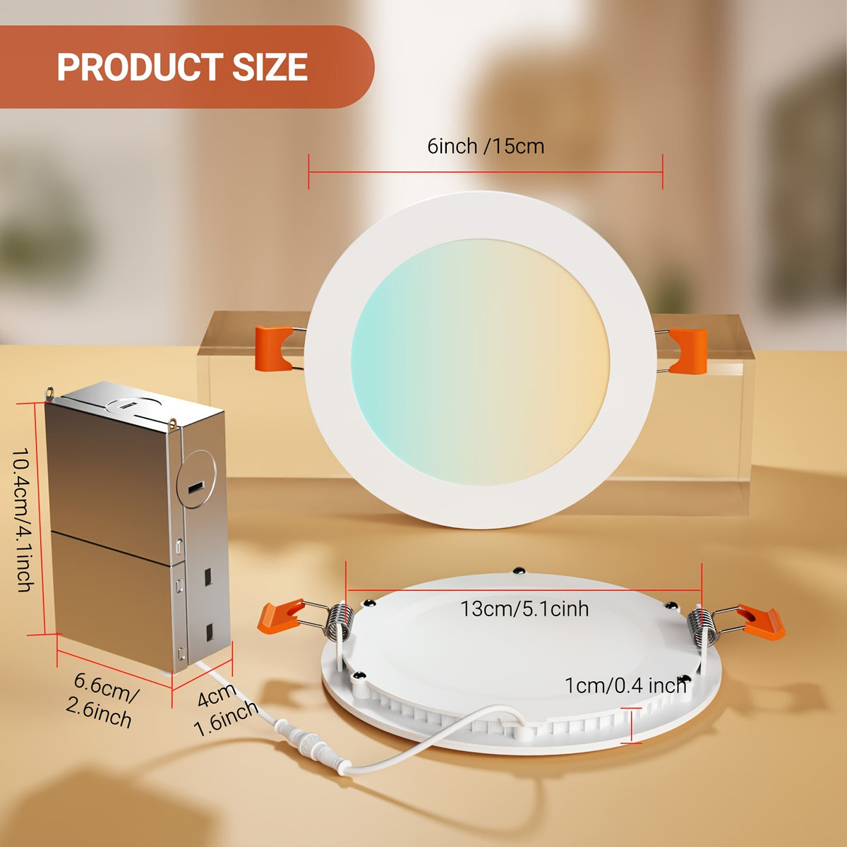 24/72-Pack 6-Inch 5CCT Ultra-Thin LED Recessed Ceiling Light with Junction Box, 2700K/ 3000K/ 3500K/ 4000K/ 5000K Optional, 1050LM Brightness, Dimmable Slotless Wafer Downlight, 12W Is Equivalent to 110W And Is Suitable for Ceiling Lighting