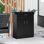 OmySalon Professional Salon & Spa Storage Station - Free Standing Barber Cabinet with Drawer, Large Storage Compartment, and 6 Hair Dryer Holders - Durable PVC, Hypoallergenic, Black