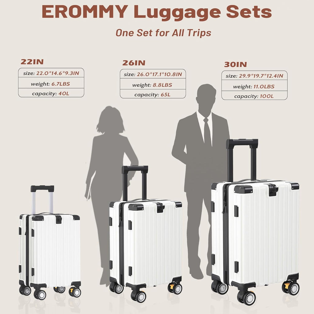 OYEROL 3pcs Hardshell Luggage Set, 20/ 24/ 28 Inch Lightweight ABS+PC Suitcase with TSA Lock, 360° Double Spinner Wheels, Expandable Design for Men & Women Travel, Black