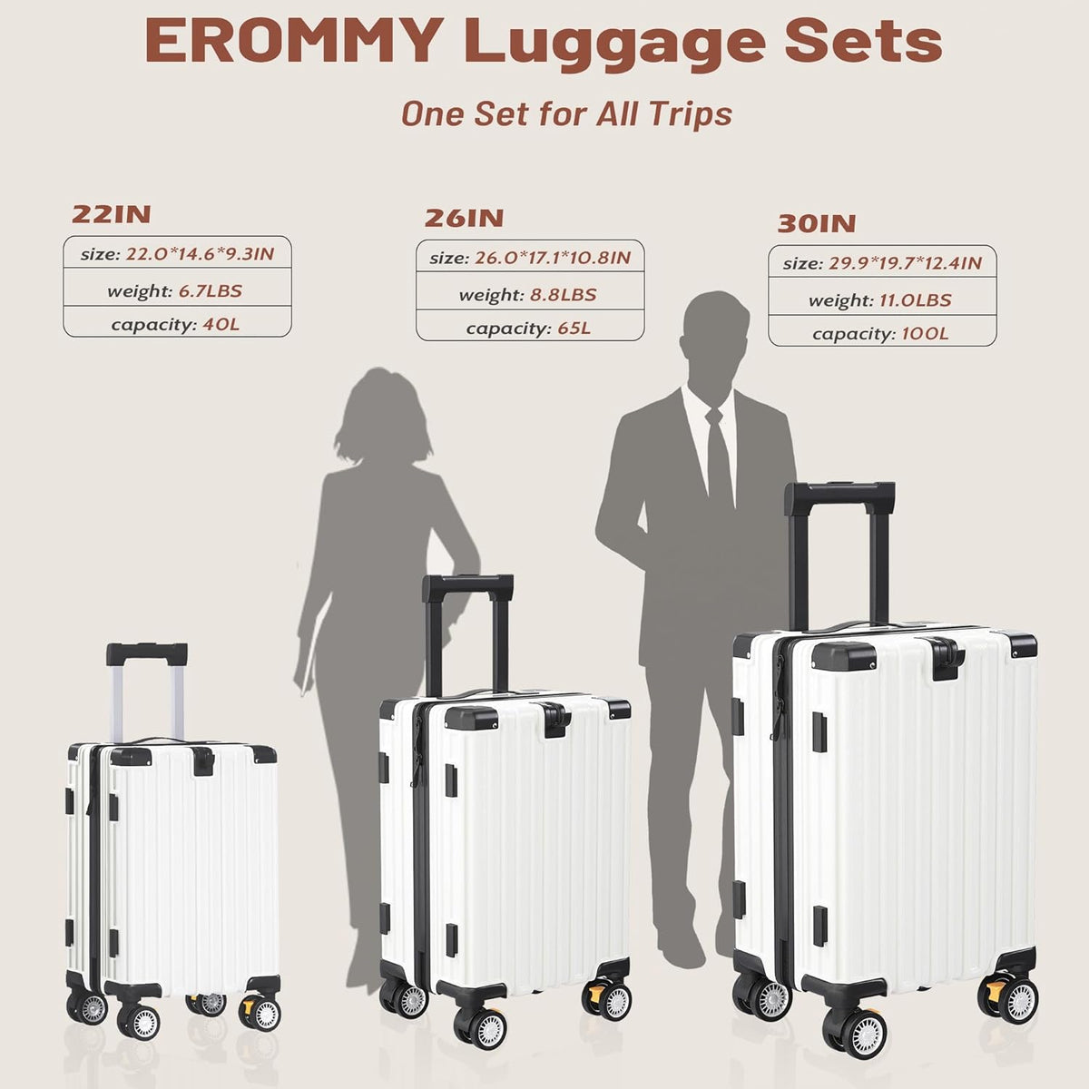OYEROL 3pcs Hardshell Luggage Set, 20/ 24/ 28 Inch Lightweight ABS+PC Suitcase with TSA Lock, 360° Double Spinner Wheels, Expandable Design for Men & Women Travel, Black