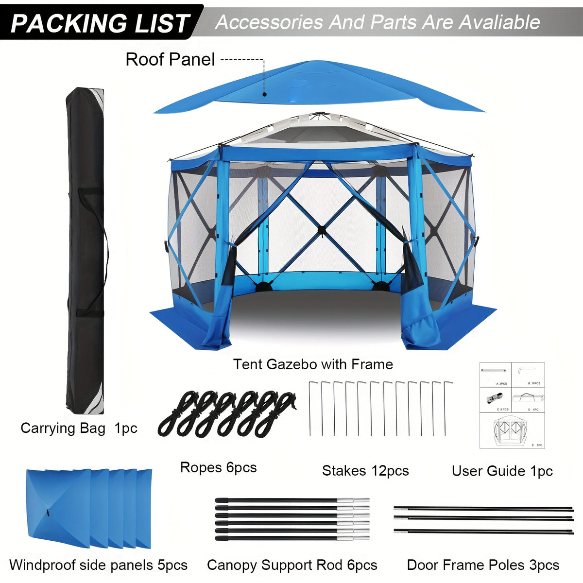 12×12/15×15ft Pop Up Party Tent, Foldable Canopy, Gazebo Outdoor, With Mosquito Netting Sidewalls, With Portable Bag, Stakes And Rope, Easy To Set Up, Suitable For Outdoors, Lawn, Terrace, Barbecue, Party, Courtyard, Garden, Beach