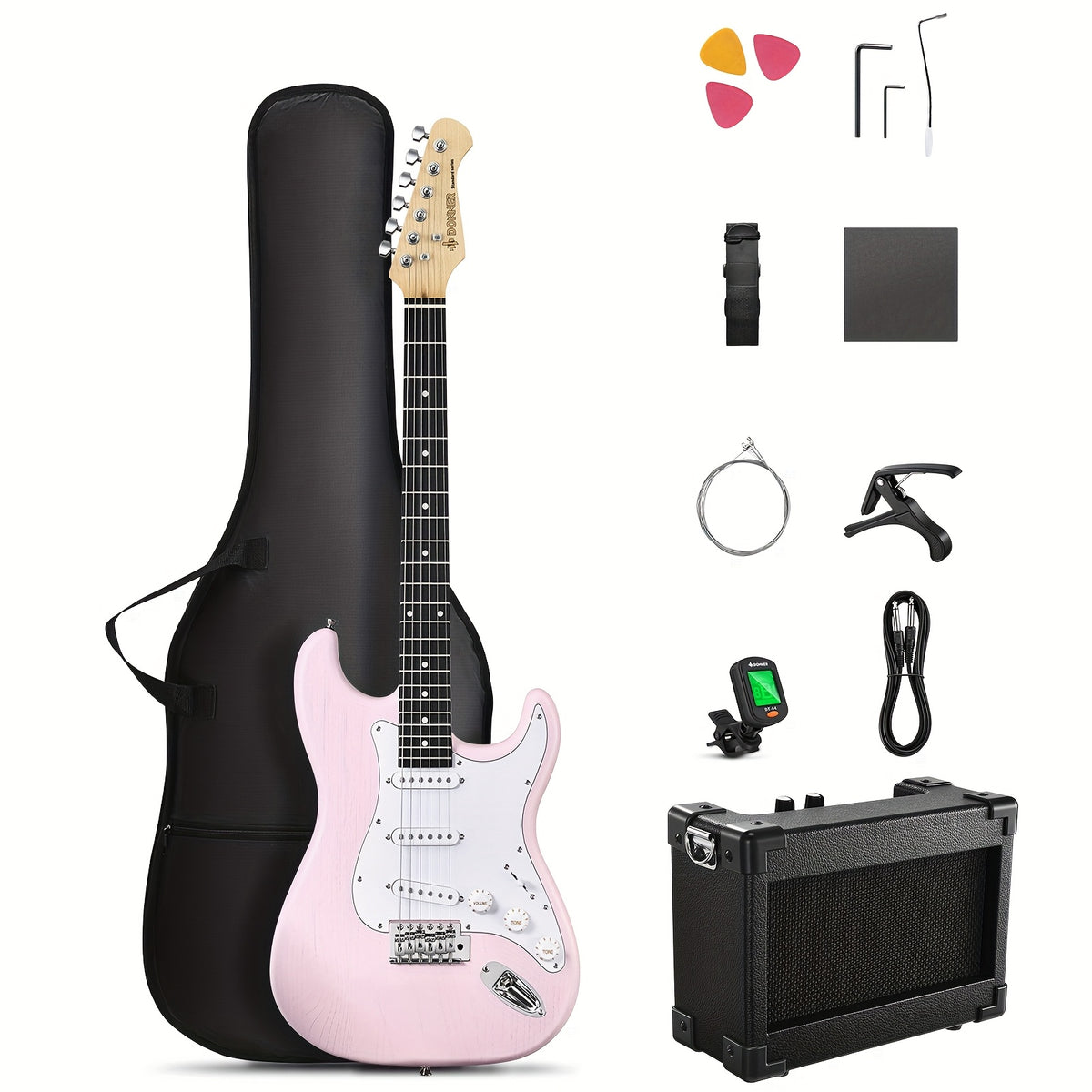 Full Size 39 Inch Electric Guitar Kit Solid Body, for Beginner, with Amplifier, Bag, Capo, Strap, String, Tuner, Picks DST-80
