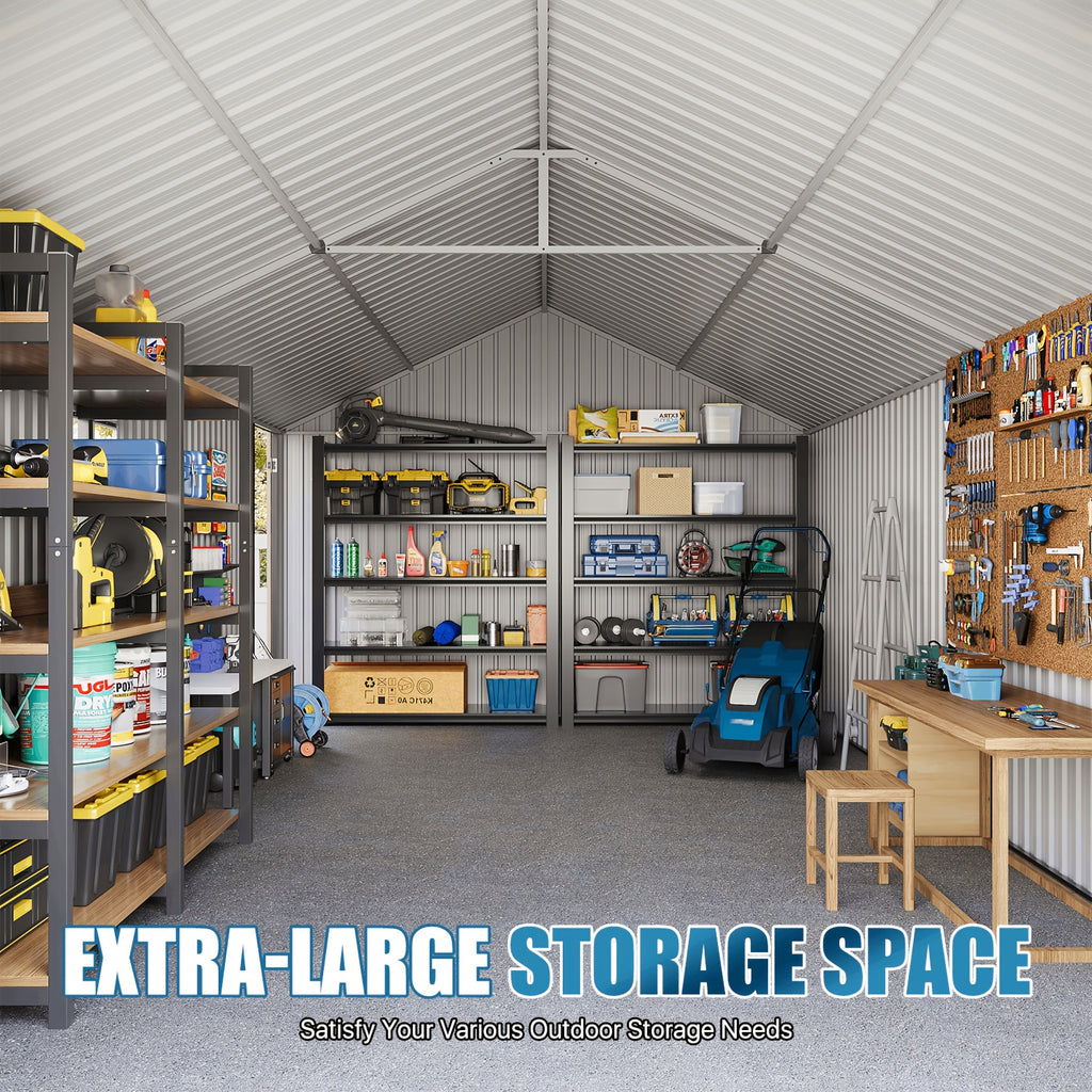 20'x12'/14'x12'/10'x8' Outdoor Metal Storage Sheds - Large Garden Tool Metal Shed, Carport Shed with Lockable Door & Galvanized Steel Construction for Garden, Backyard, Patio, Lawn( Brown)
