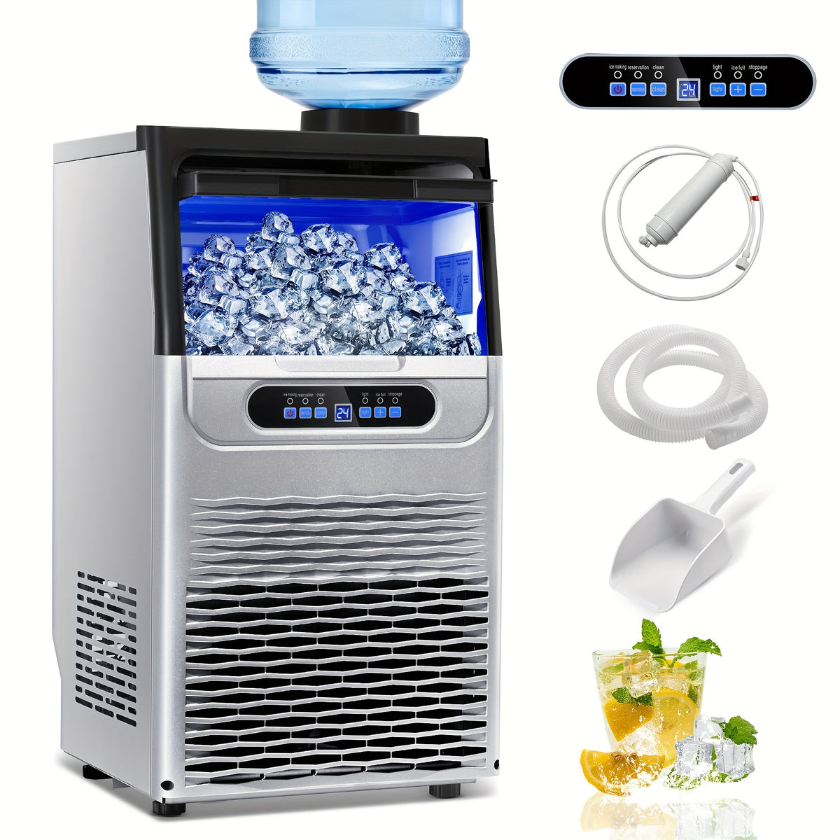 [For Home/Party/Bar] Commercial Ice Maker Machine 90LBS/24H With 22LBS Storage Bin, Freestanding/Under Counter Ice Machine For Home/Party/Bar/Restaurant