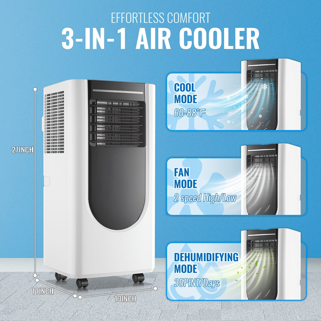 8000 BTU ASHRAE(4400 BTU SACC) Portable Air Conditioner With Remote Control, 3-in-1 Freestanding AC Unit, Cool Rooms Up To 250 Sq Ft