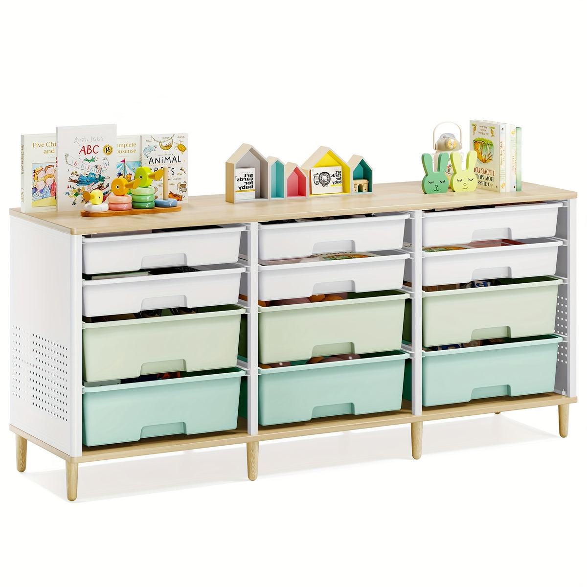 TOOLF 12 Drawer Storage Cabinet with Tabletop, Cube Organizer for Home & Office, Ideal for Living Room, Bedroom, Classroom, Playroom, And Craft Room, Storage Drawer Units