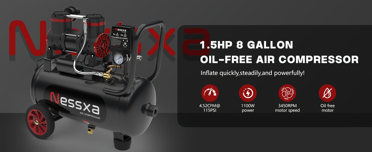 8 Gallon Ultra Quiet Air Compressor, 1.5HP 4.52 CFM, Max 115 PSI Oil-Free Air Compressor Tank, 110V/60Hz, 70dB Air Compressor for Car Repair, Spray Painting, Woodwork Nailing