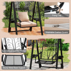 Outdoor Porch Swing with Stand for Adults, Patio Swing Chair with Removable Cushions and Side Tables for Garden, Balcony, Backyard and Poolside