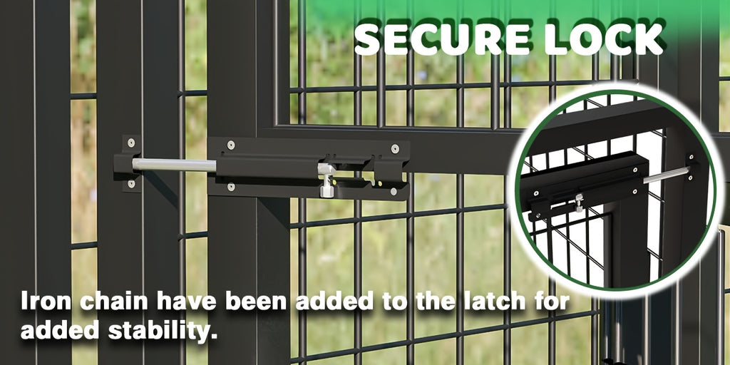 Outdoor Dog Kennel for Large Dogs, Heavy-duty Welded Wire Steel Dog Playpen Fence with Secure Lock, Rotating Dog Bow, Pet Run with UV-Resistant