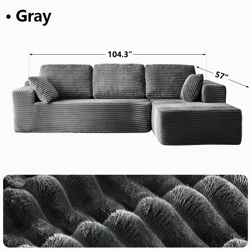 Modular L-Shape Sectional Couc, Single Sofa, Chaise Lounge, Deep Seat, Modern Minimalist UpholsteredCouches with Chaise No Assembly Reguired, Corduroy Fabric, 65"Single Reclining Chaise Lounge