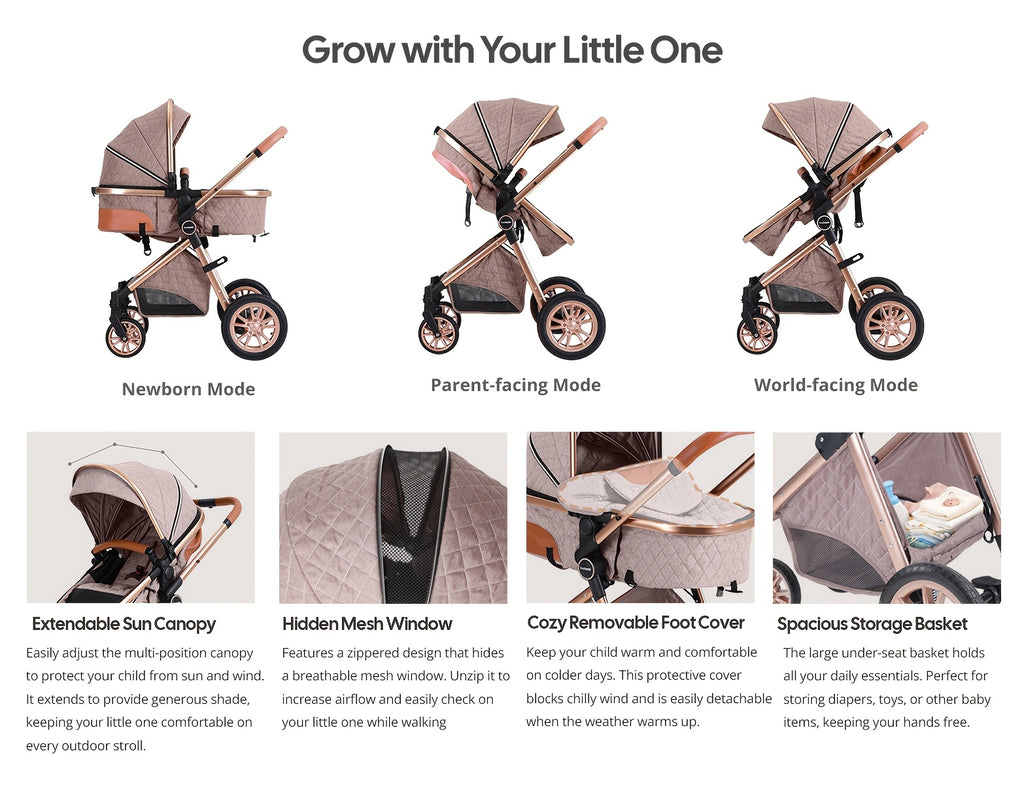 Cochildor Foldable Baby Stroller, Shock Absorption & All-Terrain Tires, Reversible Forward-Facing Push Adjustable Handlebar Large Sun Canopy Storage Basket, Lightweight Durable Aluminum Frame, for Travel Shopping Park - Two-way Baby Pram