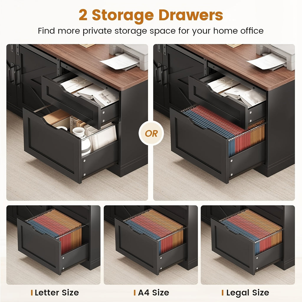 Farmhouse L-Shaped Standing Desk, 55" Computer Desk with 2 Storage Drawers, Height Adjustable Office Desk for Home Office