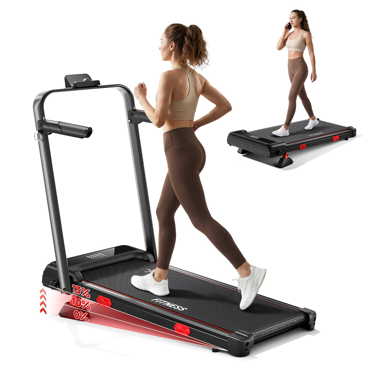 Walking Pad with 13% Incline, 6.3MPH Treadmill for Home Use with Incline, LED Display, 2.5 HP Quiet Small Walking Machine for Home And Office, Maximum User Weight 300Lbs, Suitable for Gift-Giving During Festivals, Without Battery