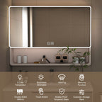 Legend Stone 35"x 28" Aluminum Bathroom Mirror Cabinet with Smart LED Lighting And Defogging, Wall-Mounted Vanity Mirror with Cosmetic Storage Rack And Hair Dryer Holder, Khaki