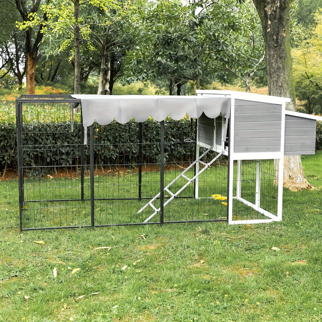 Chicken Coop, Large Wooden Chicken Coop with All-Steel Frame Chicken Run, Outdoor Chicken House for 10 Chickens Duck Coop Small Chicken Coop with Nesting Box And Rain, Ramps