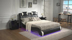 Modern Elegance Meets Functionality: Papajet Full Floating Bed Frame with Built-In LED Lights, Faux Leather Upholstery, And Wave-Shaped Curves, No Box Spring Required
