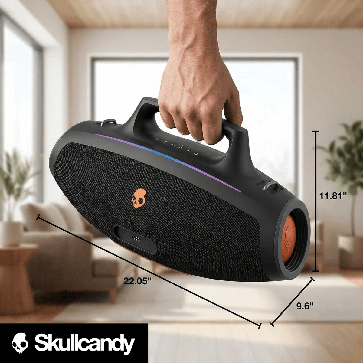 Skullcandy Barrel Bluetooth Boombox Speaker with LED Lightshow Mode – Water-Resistant Wireless Portable Speaker, Party Speaker, Outdoor Speaker, with USB-C & USB-A Charging Output, Carry Strap Not Included (Black) (80% New)