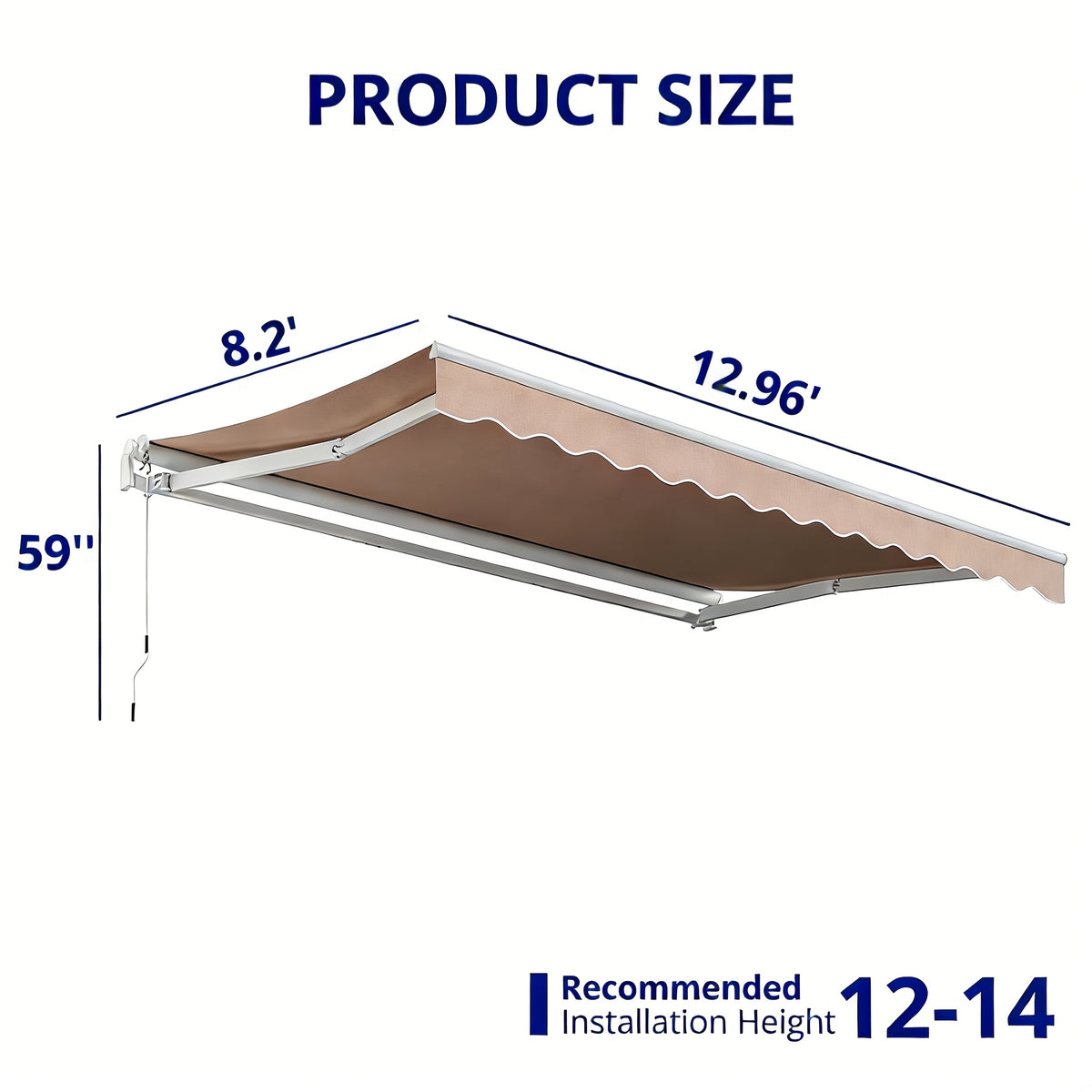 Patio Retractable Awning by VIWAT with Polyester Shade Cover for Balcony and Courtyard Areas
