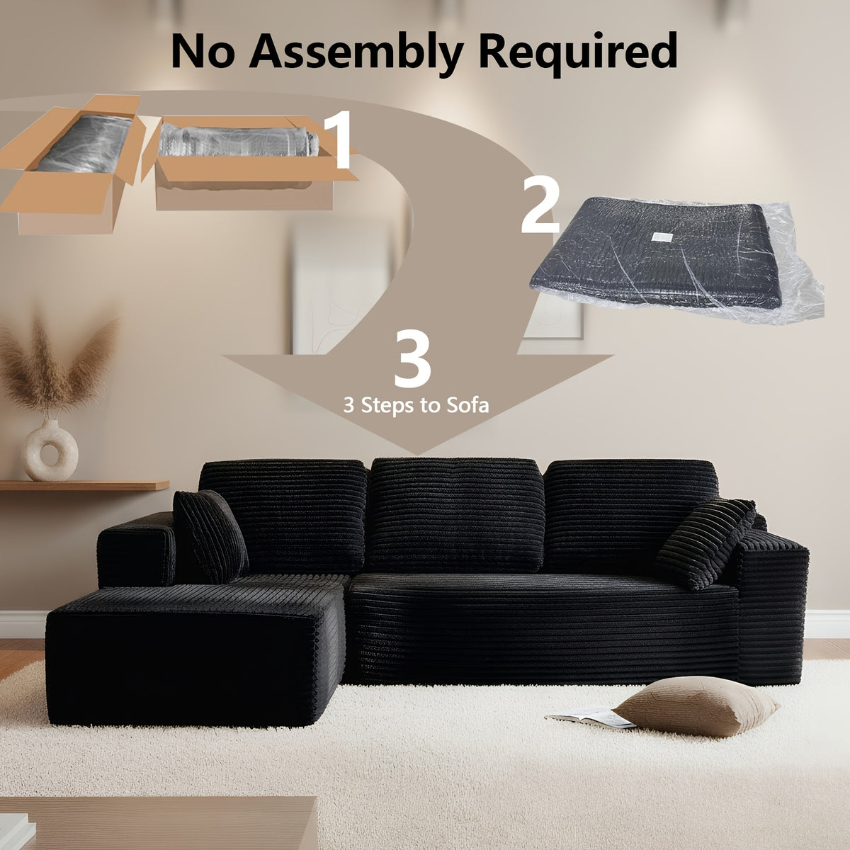 Modular L-Shape Sectional Couc, Single Sofa, Chaise Lounge, Deep Seat, Modern Minimalist UpholsteredCouches with Chaise No Assembly Reguired, Corduroy Fabric, 65"Single Reclining Chaise Lounge