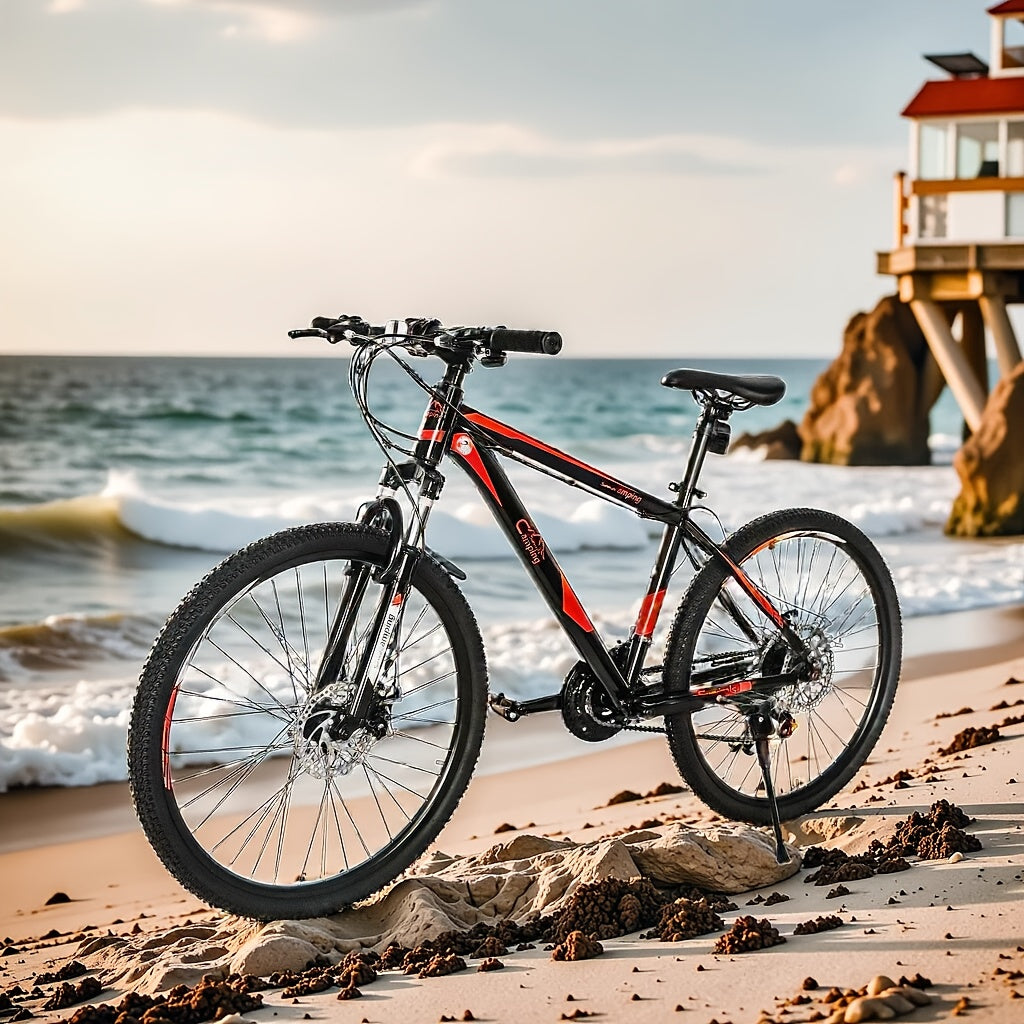 26-Inch 21-Speed Red & Black Mountain Bike - Double-Disc Brakes, Shock-Absorbing Fork - Ideal for Off-Road Adventures