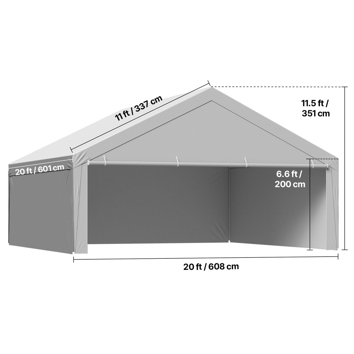 VEVOR Carport Replacement Canopy, 10 x 20 ft / 12 x 20 ft / 13 x 20 ft / 20 x 20 ft Potable Garage Tent Top Tarp with Sidewalls, UV-Resistant & Waterproof, Heavy Duty Car Shelter Tarp with Ball Buggees, Beige / Grey, Frame Not Included