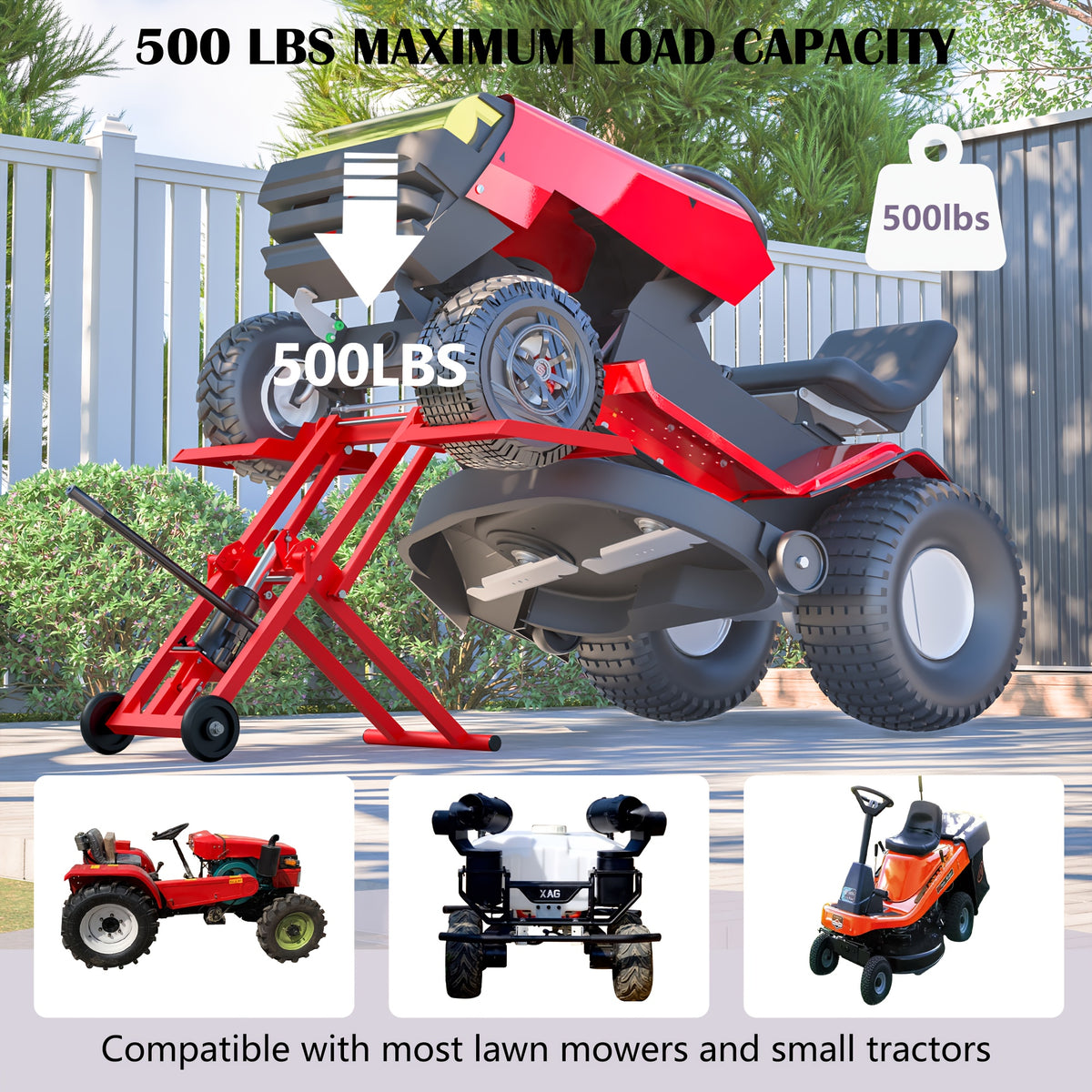 Hydraulic Lawn Mower Lift Jack for Zero Turn Radius Riding Lawn Mower, Tractors Maintenance And Repair, 500lb Lifting Capacity, Hydraulc Lift, Compatible with Most Lawn Mowers And Small Tractors, More Effortless And Safer