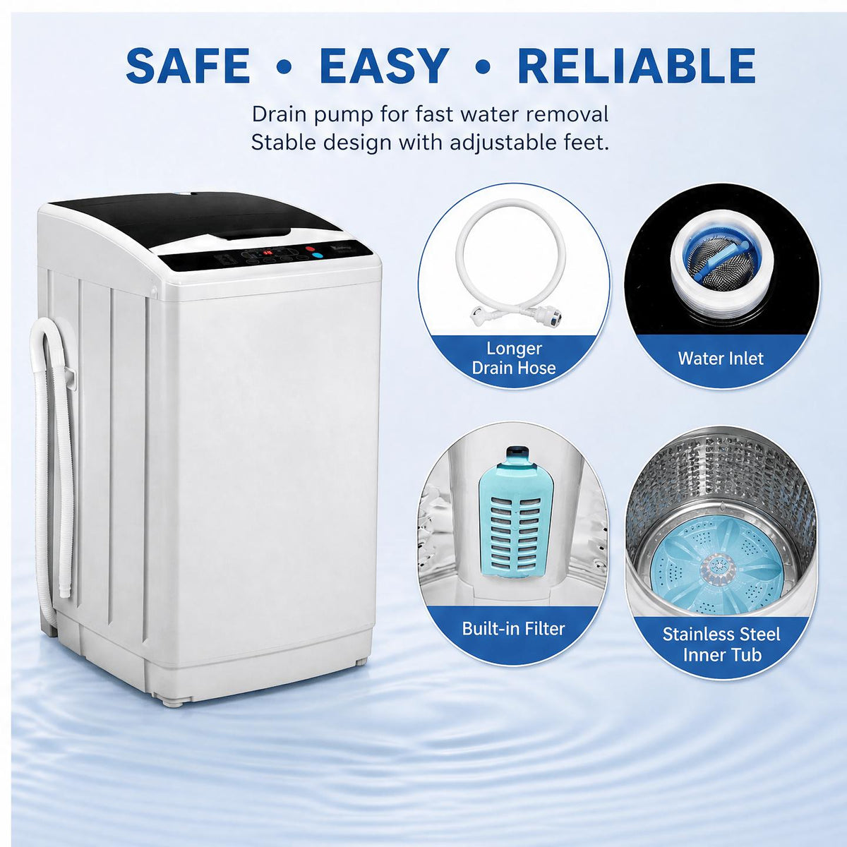 Full Automatic 2 in 1 Top Load Portable Washing Machine and Dryer Combo with Drain Pump 15.6/17.6/17.8/25Lbs Capacity 10 Wash Programs 8 Water Levels Compact Washer Dryer for Apartment RV Camping Small Living Space Travel Outdoor Home Use