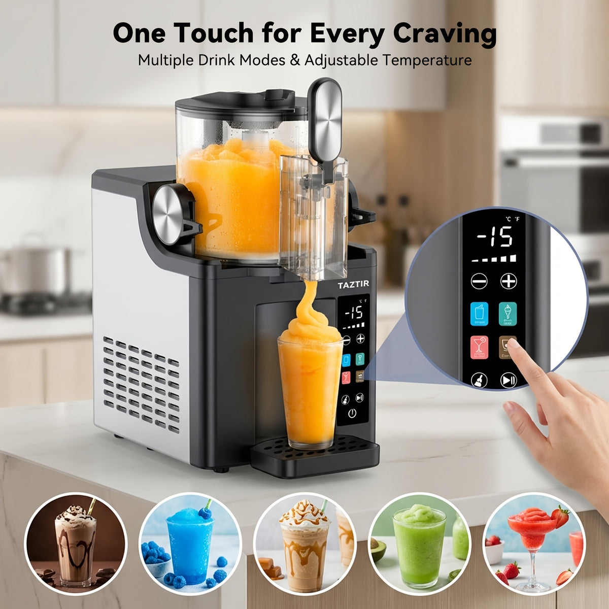 4-In-1 Slushy Machine for Home Party, -15°C Rapid Freeze, 9-Min First Slush, No Ice Needed Frozen Drink & Ice Cream Maker with Smoothie, Milkshake & Margarita Presets, Iced Tea Maker