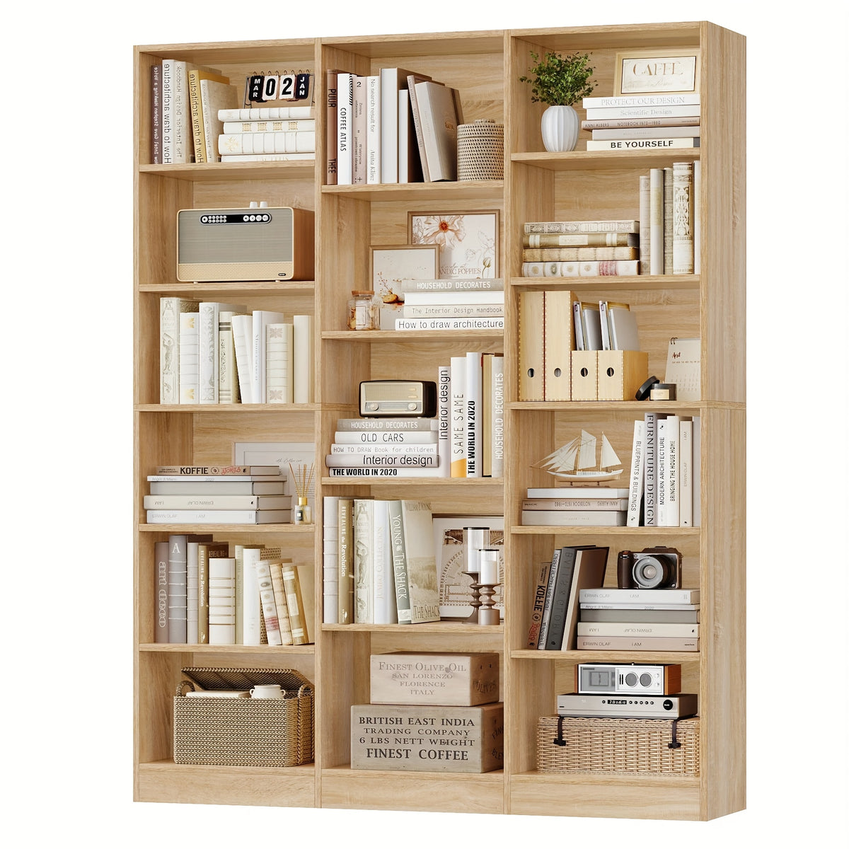 FULTRU Triple Wide Bookshelf, 6 Tier Large Bookshelf, Bookcase with 17 Open Display Shelves, 74'' Tall Bookcases And Bookshelves for Living Room, Home Office, Library