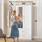 71 Inch Metal Wardrobe with Mirror, 2 Drawers, Adjustable Shelves And Hangers, Clothing Storage Cabinet for Bedroom