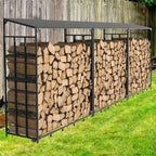 Heavy Duty Metal Firewood Rack Stand with Top Cover Fireplace Woods Storage Stacking Holder for Outdoor Deck, Porch, Backyard