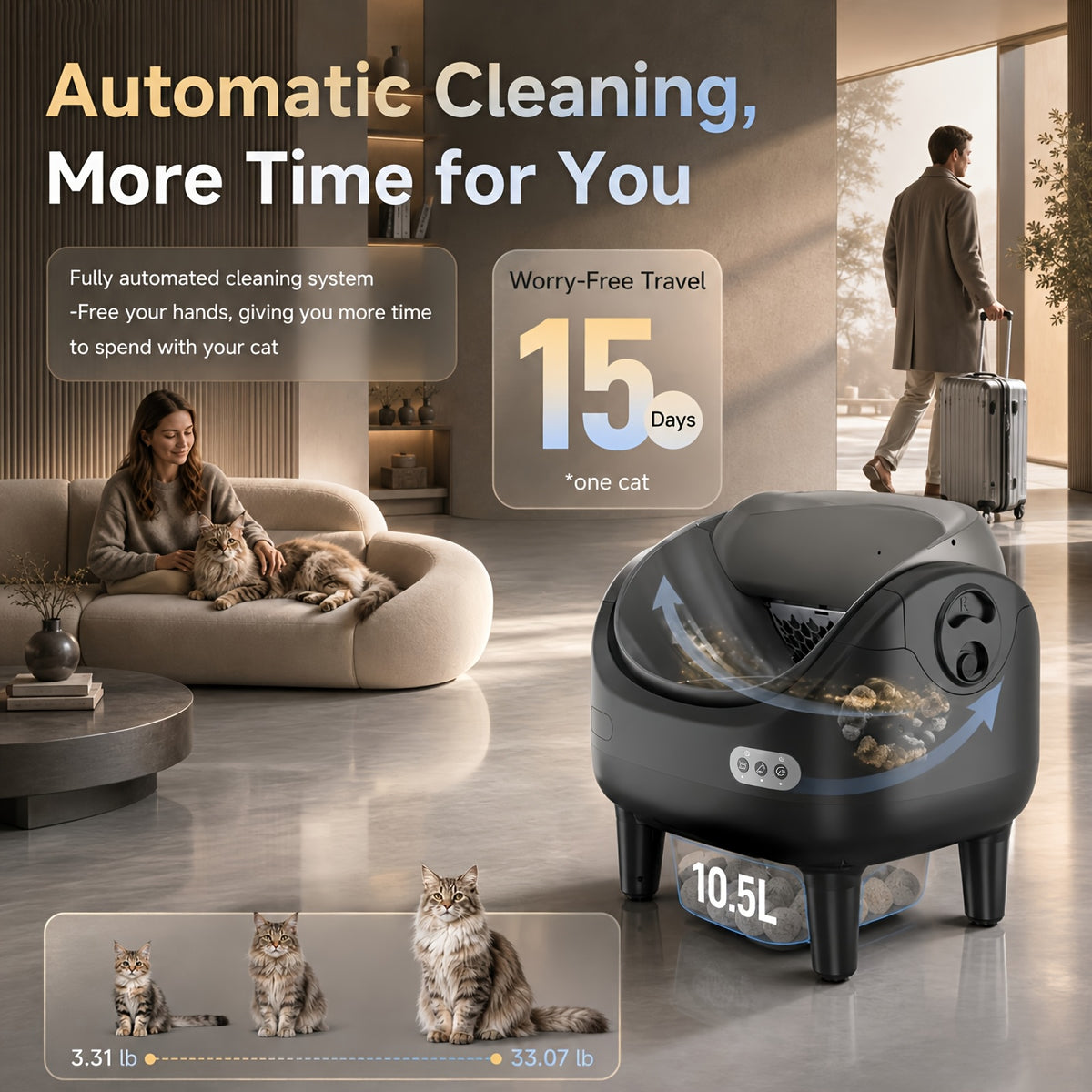 [Smart Self-Cleaning Litter Box] Extra-Large Smart Self-Cleaning Litter Box With Built-In Sensors, Large-Capacity Waste Compartment, 14-Day Automatic Cleaning, Open Design, Ideal For Multi-Cat Households
