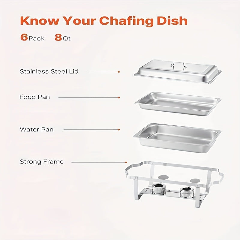 6pcs Chafing Dish Buffet Set, 9 Qt Stainless Steel Buffet Servers And Warmers With Foldable Frame, Food Pan, Fuel Holder And Lid For Halloween, Christmas, Home Parties, Only For Cooking