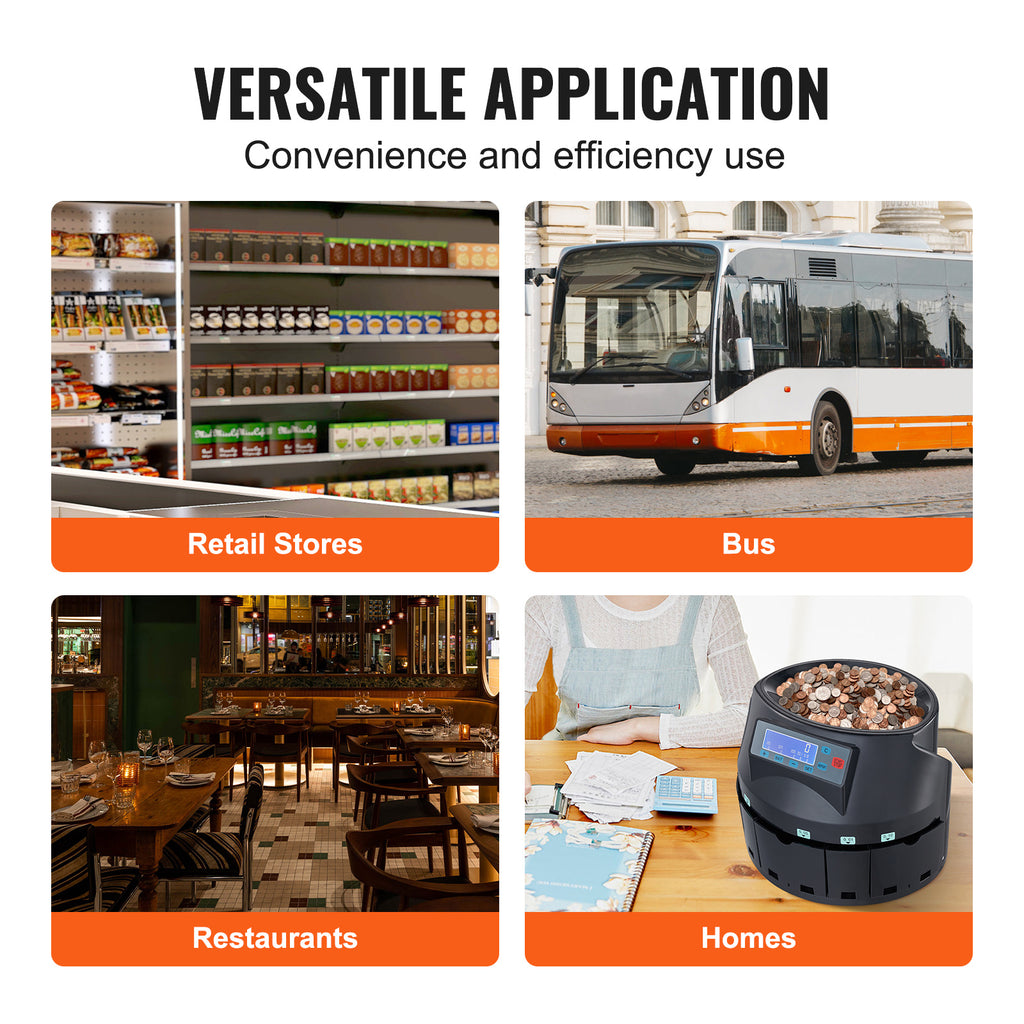 VEVOR USD Coin Counter & Coin Sorters with LCD Display, Coin Sorter Machine for USD Coin 1 5 10 25 1, Sorts up to 300 Coins/min, Change Counter Holds 2000 Coins Included 5 Coin Bins & 5 Tubes