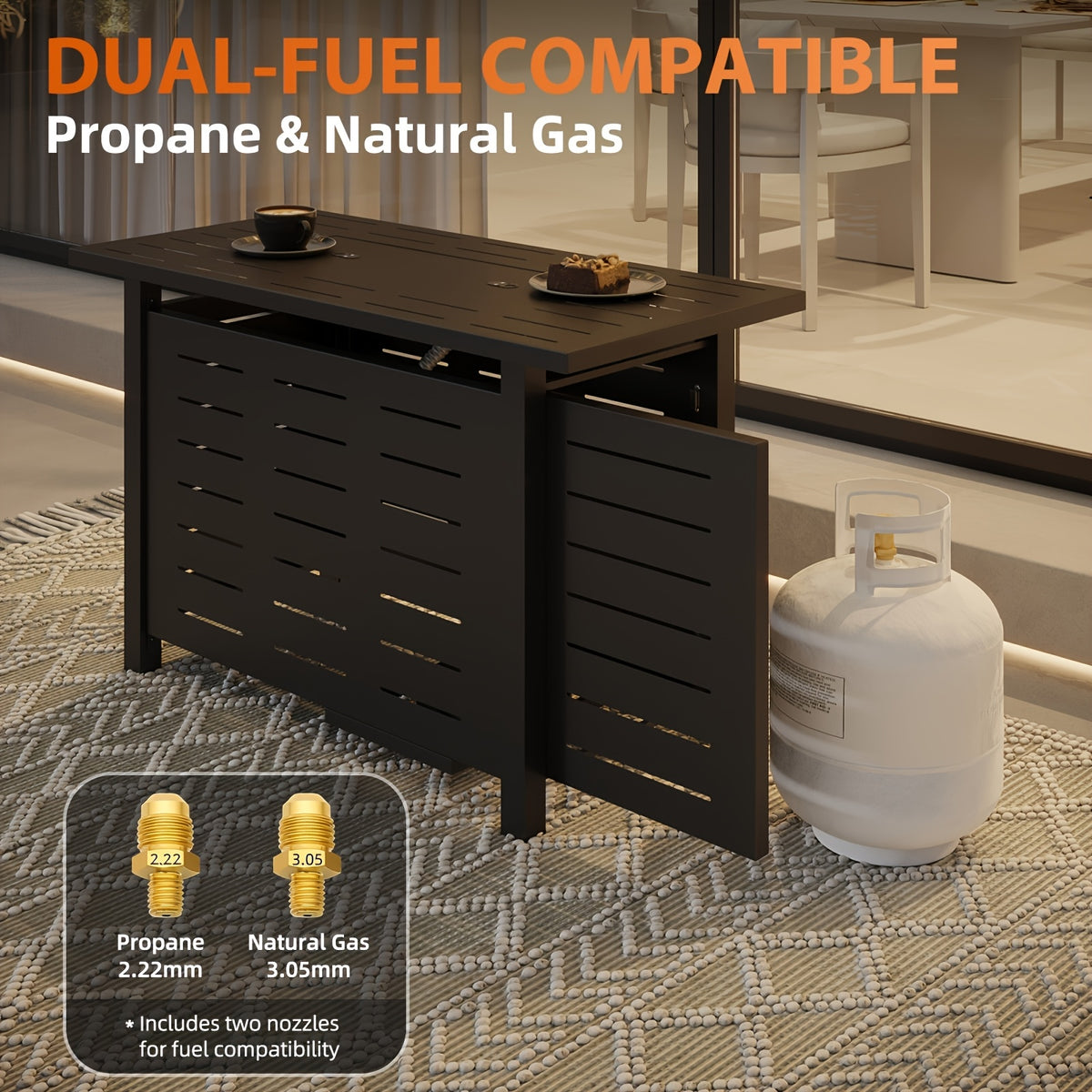 40"/44" Outdoor Propane Fire Pit Table - 50,000 BTU Gas Firepit with Ignition System, Powder-Coated Steel (Black/Brown) W/ Lid, Rocks & Waterproof Cover - Self- for Patio, Backyard, Deck - Propane Heater, BBQ Firewood-Free